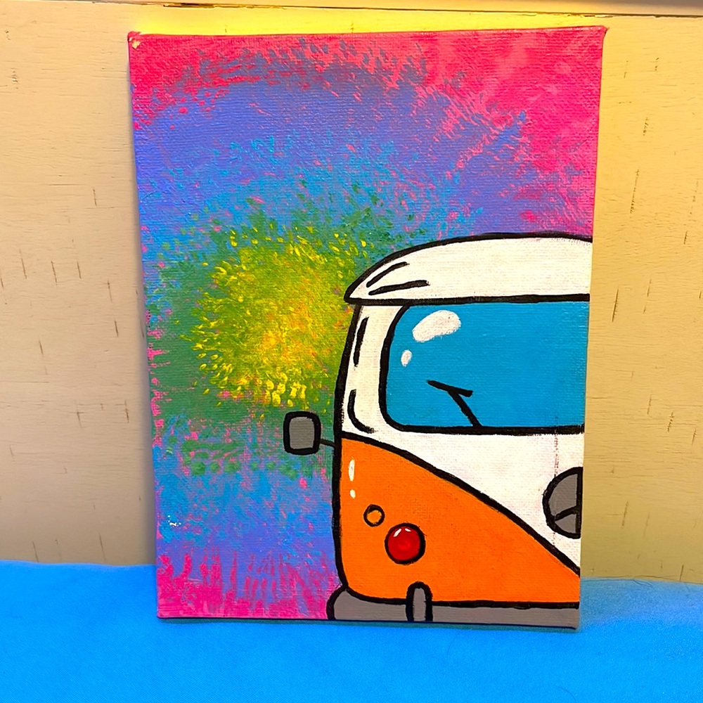 Painting on canvas.colors: orange,white,tie dye,black,grey
